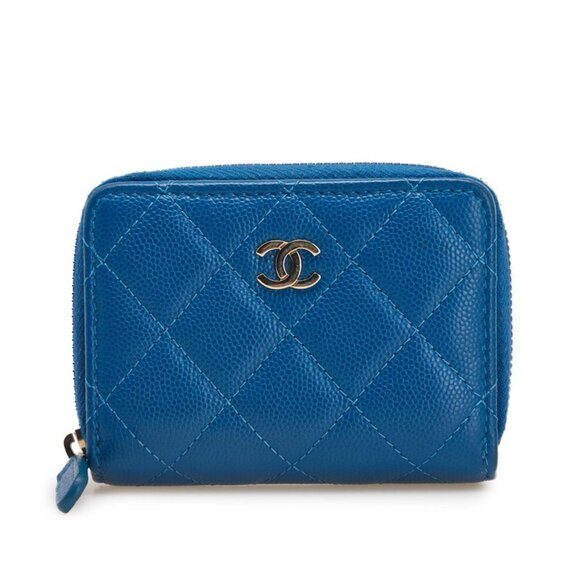 CHANEL Blue Caviar Leather Logo Wallet